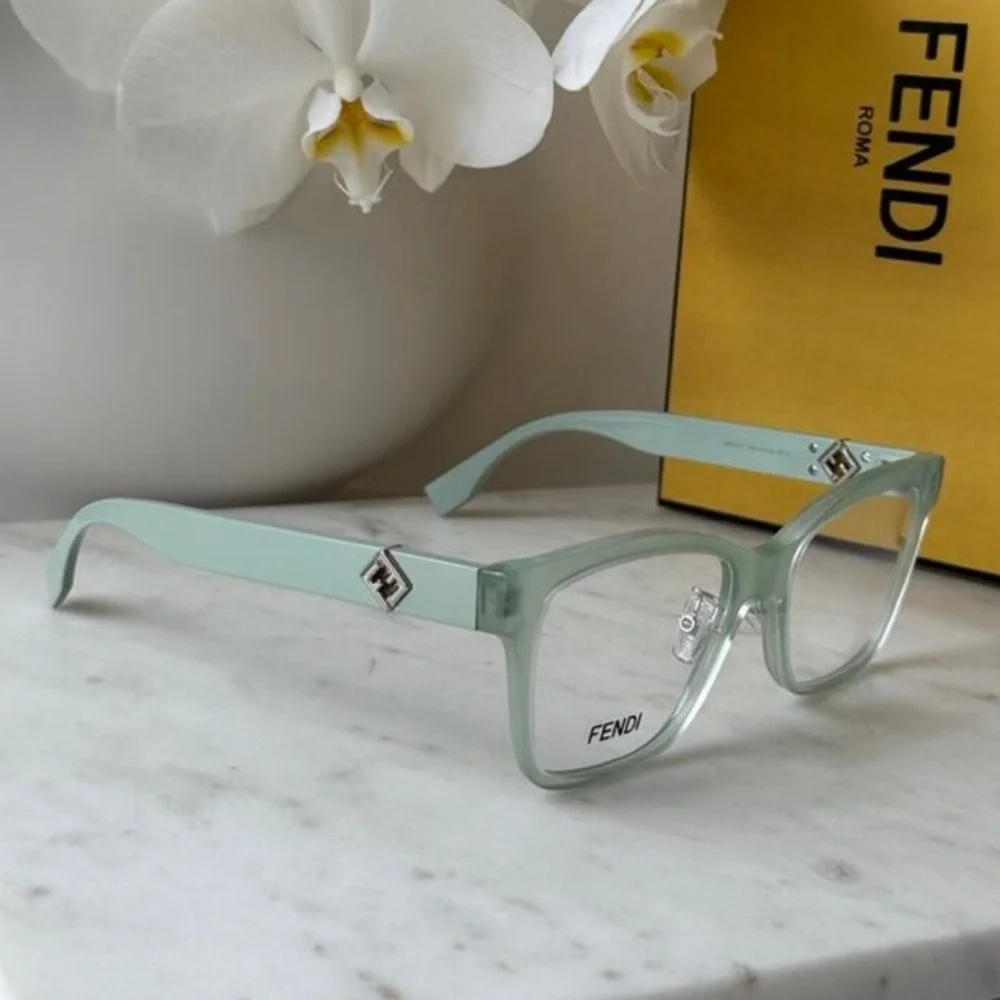 New! Fendi FE50117F 093 Transparent Green Eyeglasses, Authentic